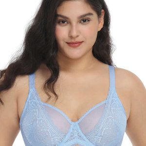 HSIA Anemone Big Bra: Best Bra for Lift and Support, Floral Bra - Light Blue / 34 / C