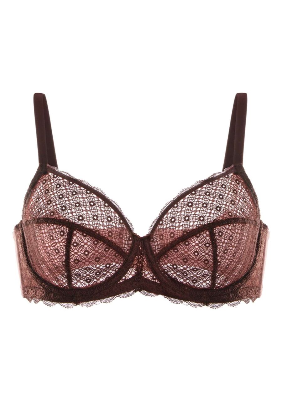 HSIA Underwire Lace Bra: Sexy See-Through Bra for Full Figure - Brown / 36D