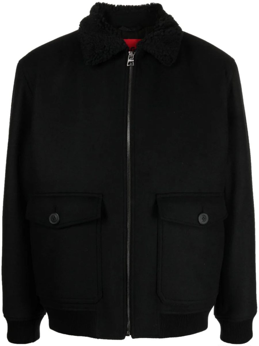 HUGO Faux-Shearling Sollar Brushed Regular-fit Bomber jacket Black