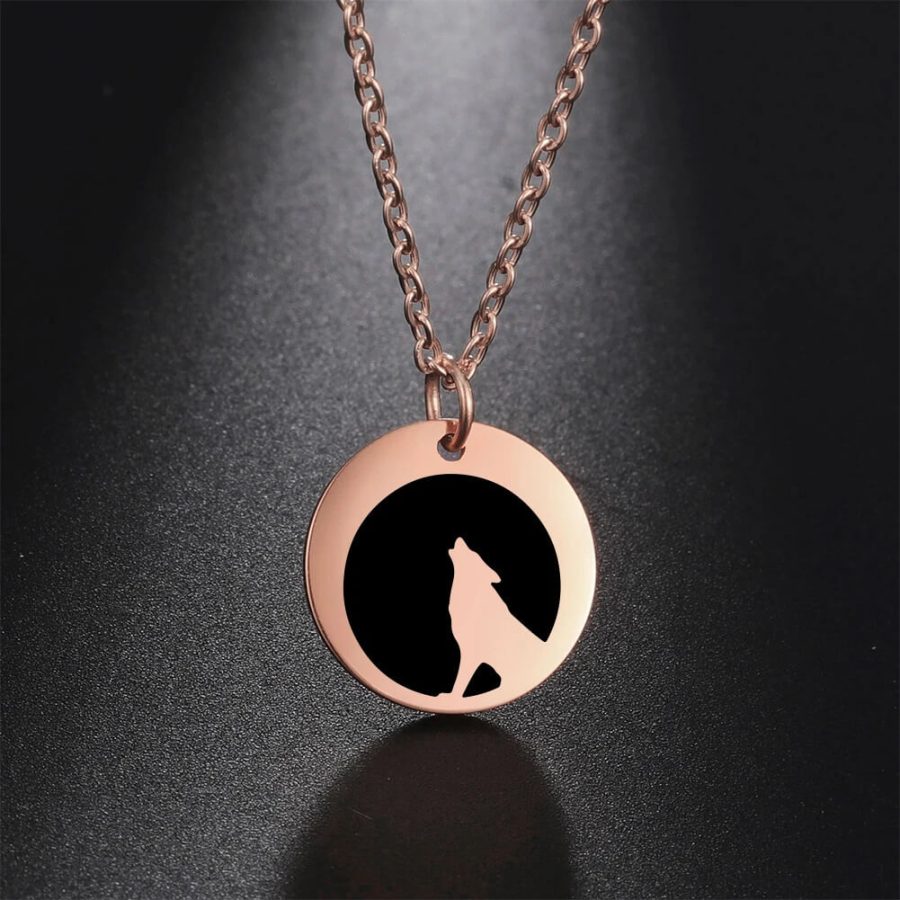 Howling Wolf Full Moon Stainless Steel Necklace