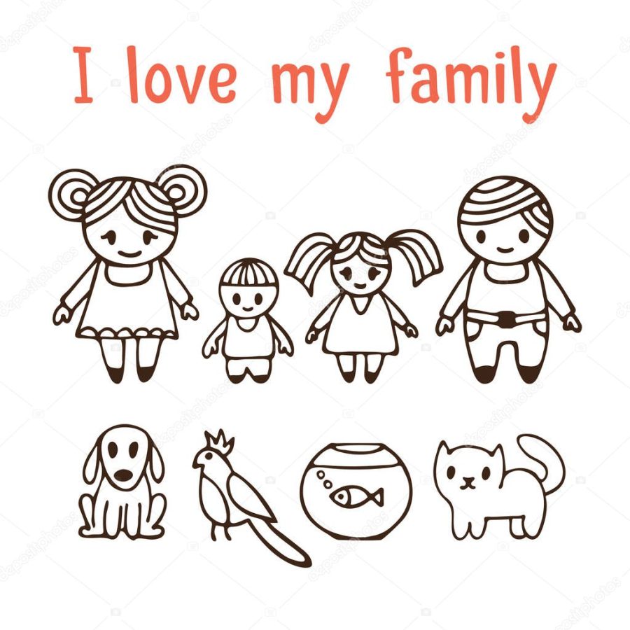 I love my family. Happy family with two children in cartoon styl