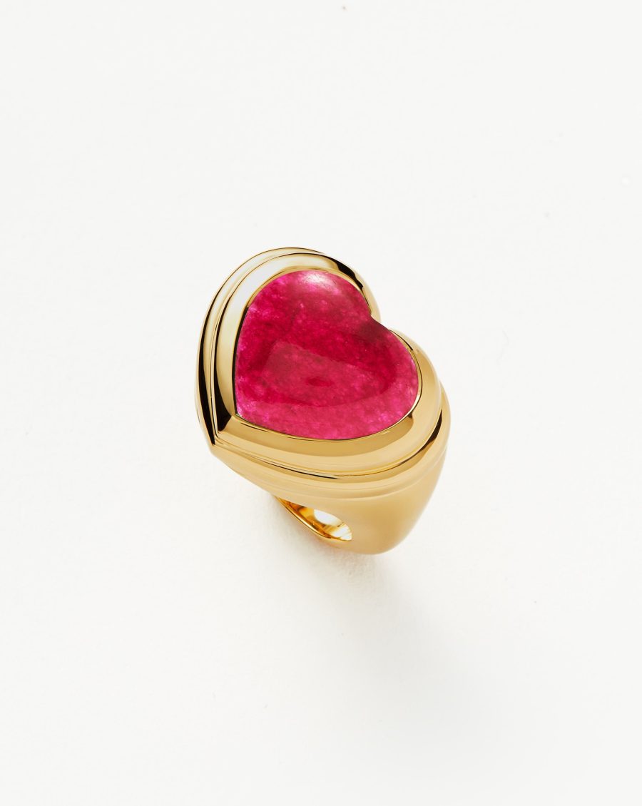 Jelly Heart Gemstone Ring | 18ct Gold Plated/Pink Quartz