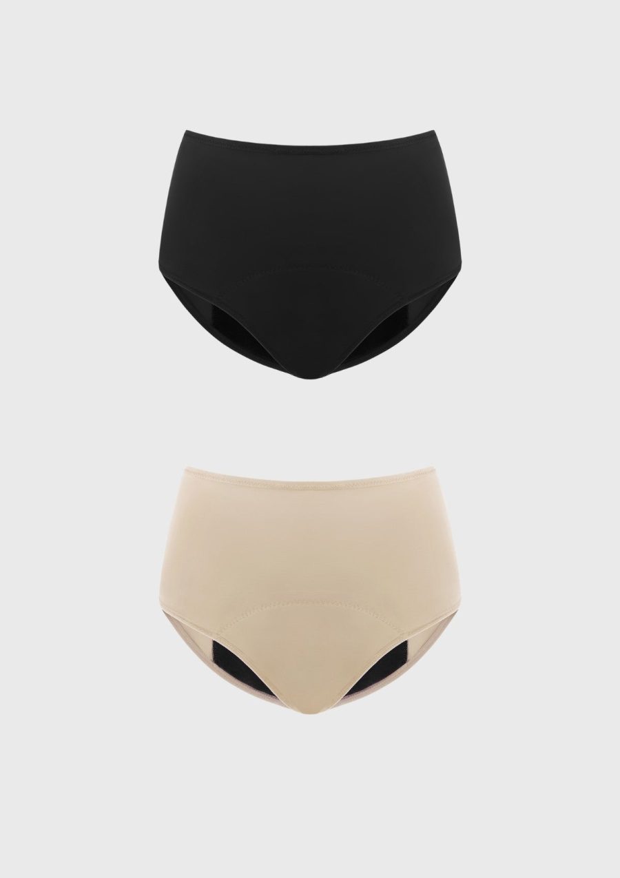 LeakLock High-Rise Period Brief Underwear - S / Black+Beige