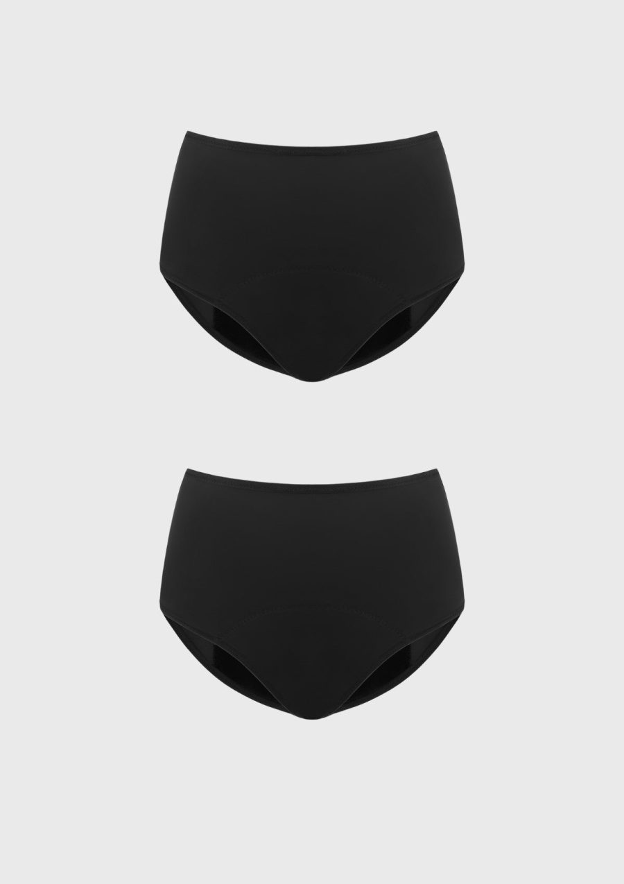 LeakLock High-Rise Period Brief Underwear - S / Black+Black