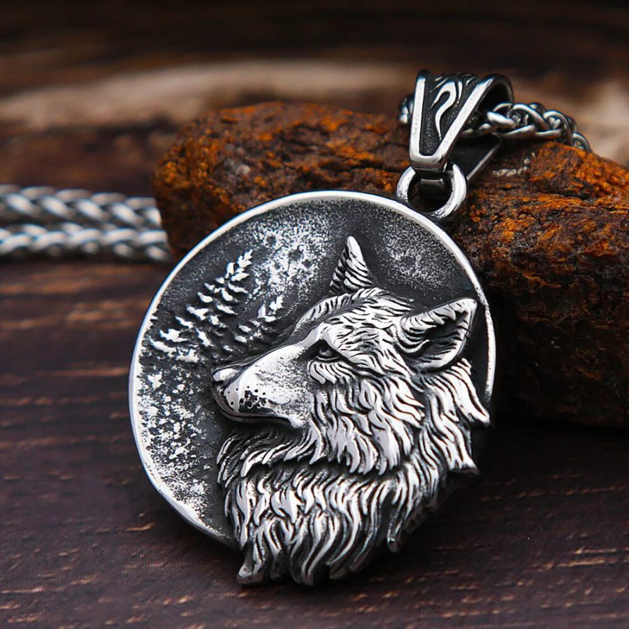 Lone Wolf Forest Nordic Stainless Steel Pendant Necklace