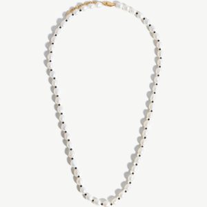 Long Pearl Beaded Gemstone Necklace | 18k Gold Plated/Pearl & Black Onyx