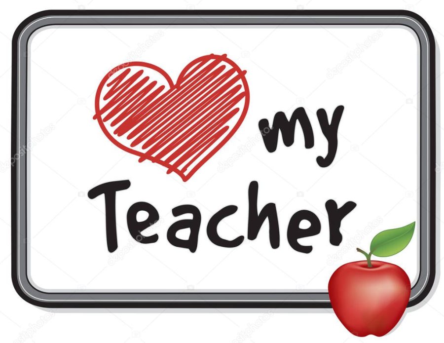 Love My Teacher Whiteboard with Big Red Heart and Apple