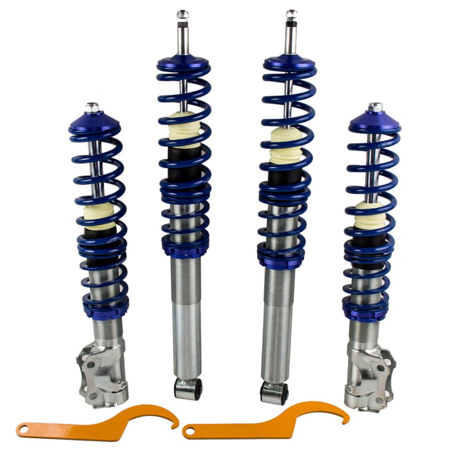 Lowering Suspension Coilover Kit compatible for VW MK2 / MK3 GOLF and JETTA - Blue Struts