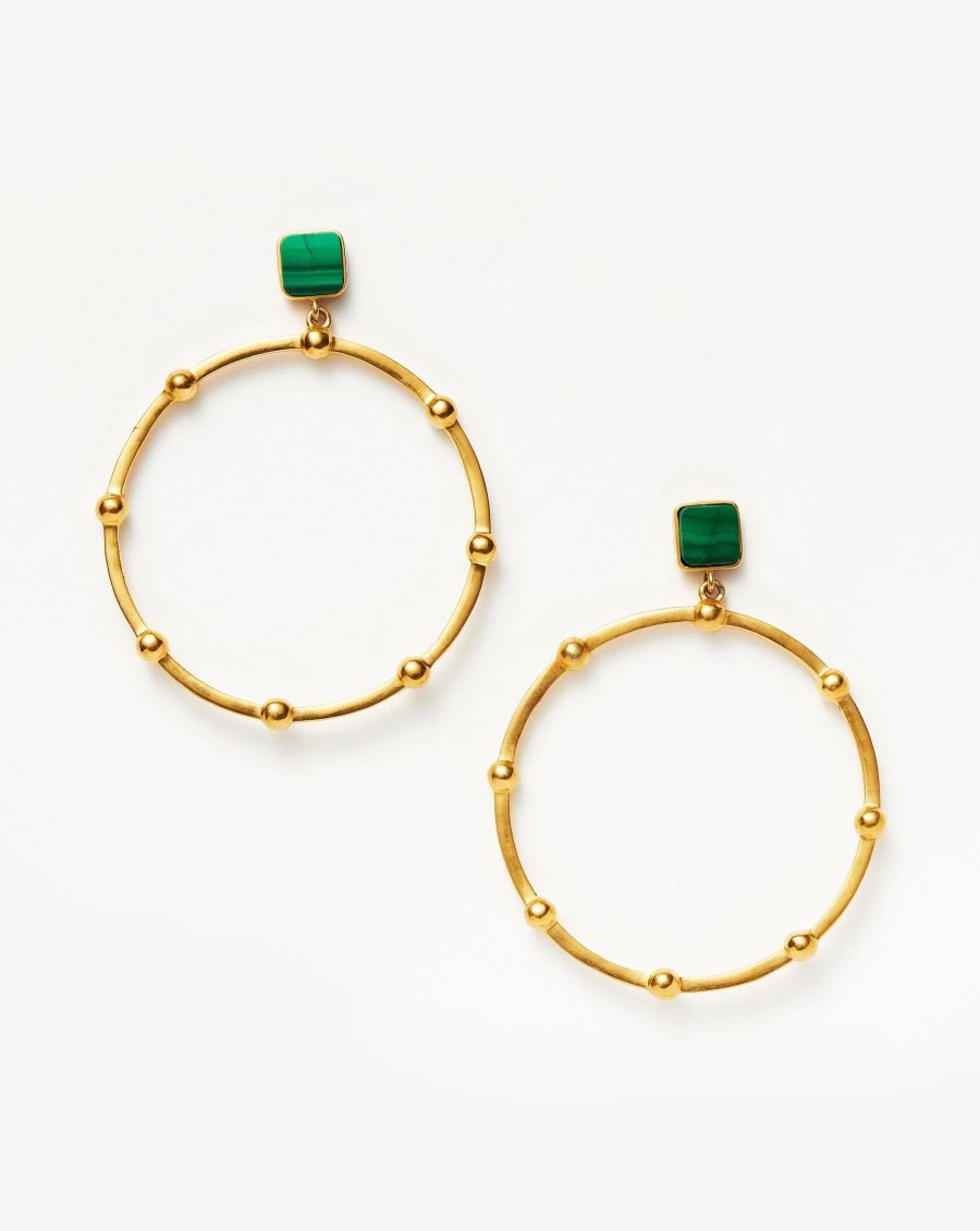 Lucy Williams Malachite Hoop Earrings | 18ct Gold Plated/Malachite