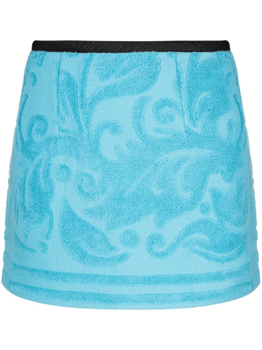 MARINE SERRE WOMEN Jacquard Towels Mini Skirt Aquarius Sky Blue