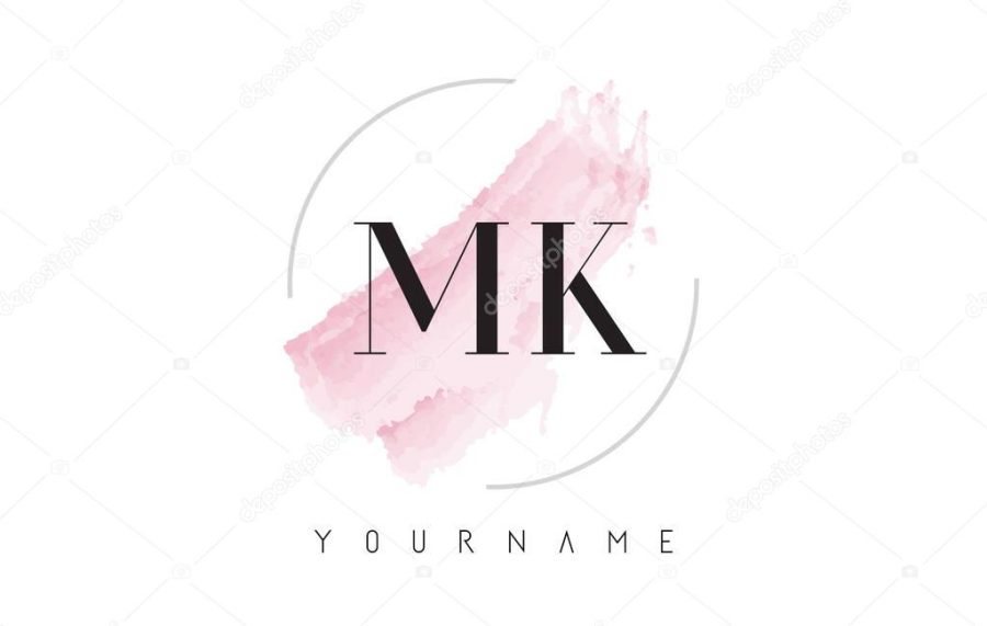 MK M K Watercolor Letter Logo Design with Circular Brush Pattern