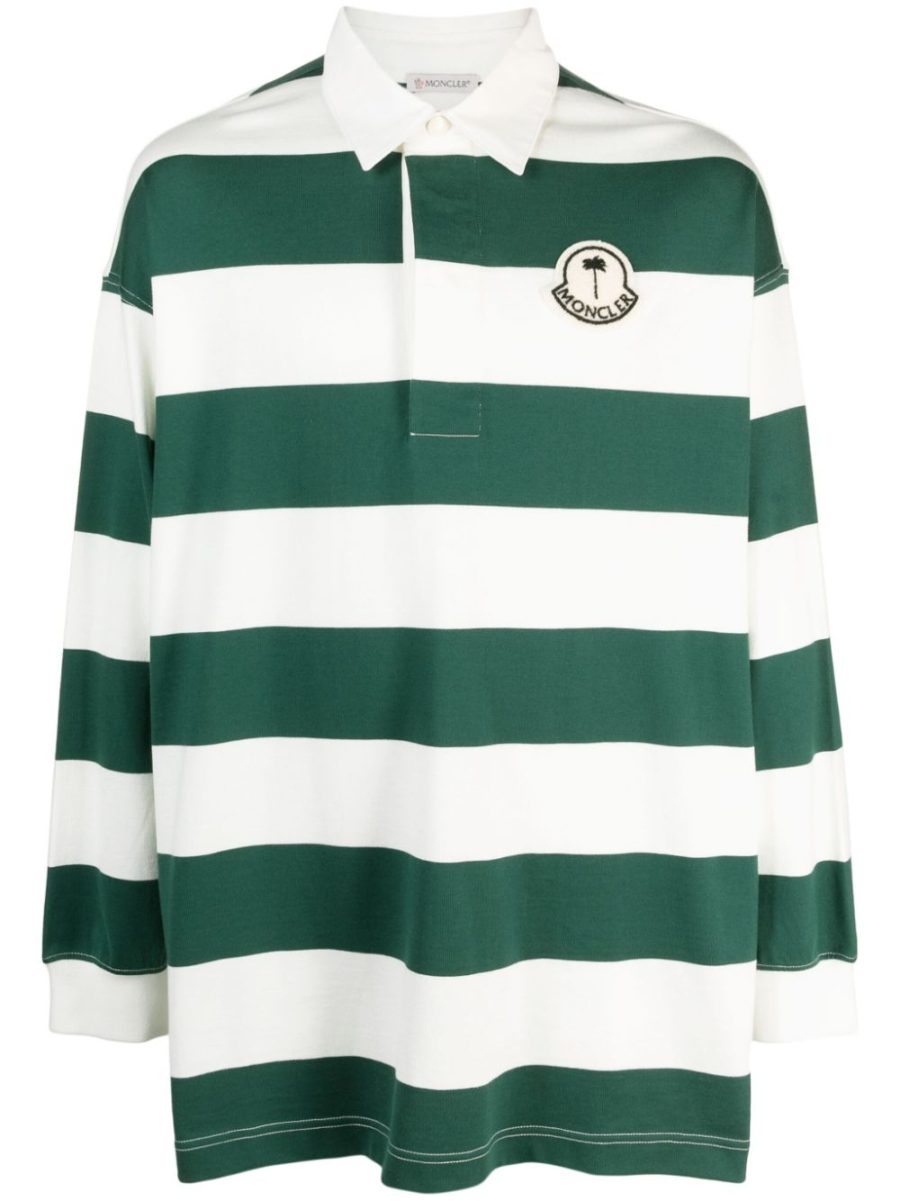 MONCLER GENIUS X 8 MONCLER PALM ANGELS Striped Long Sleeve Polo Shirt Green White