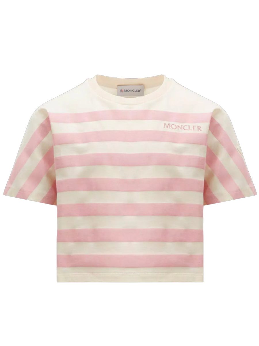 MONCLER KIDS Logo Patch Striped T-Shirt Pink Yellow