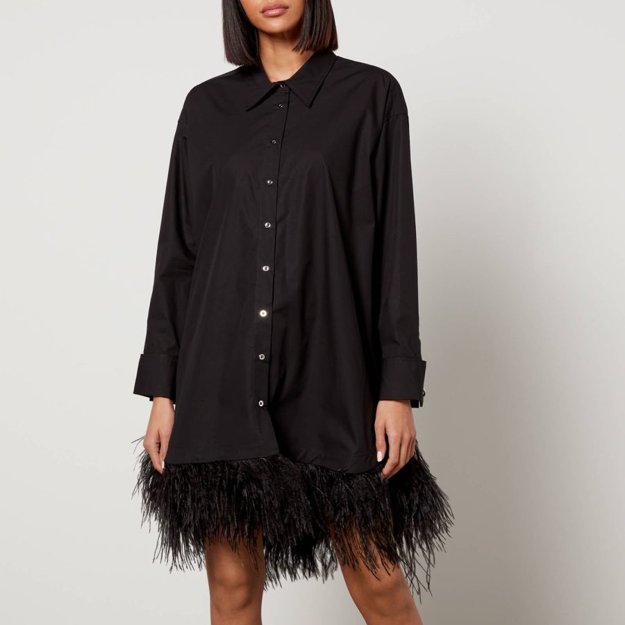 Marques Almeida Feather-Trimmed Organic Cotton Shirt Dress - UK 8