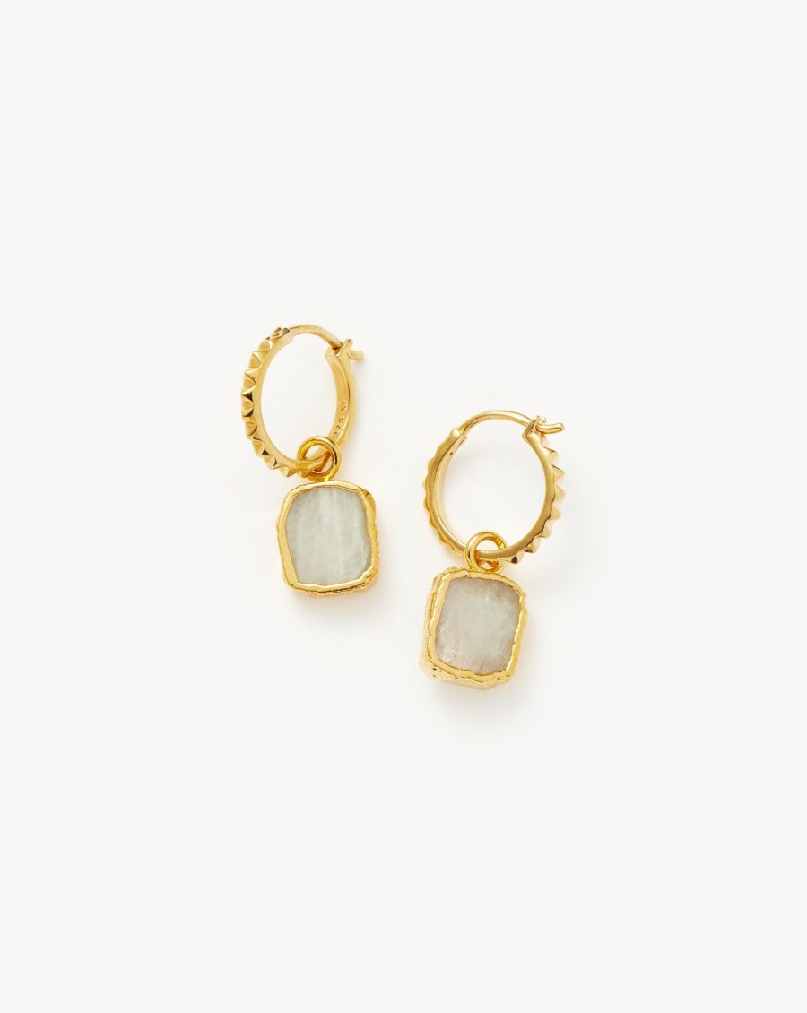 Mini Pyramid Charm Hoop Earrings | 18ct Gold Vermeil/Rainbow Moonstone