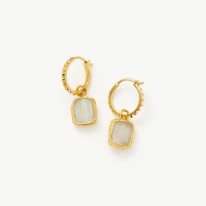 Mini Pyramid Charm Hoop Earrings | 18ct Gold Vermeil/Rainbow Moonstone