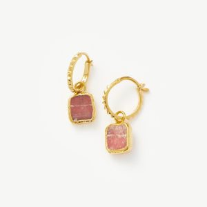 Mini Pyramid Charm Hoop Earrings | 18ct Gold Vermeil/Rhodochrosite