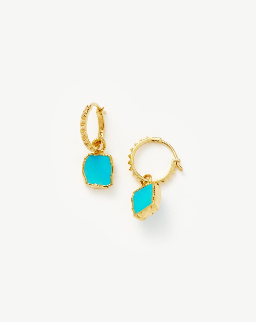 Mini Pyramid Charm Hoop Earrings | 18ct Gold Vermeil/Turquoise