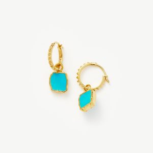 Mini Pyramid Charm Hoop Earrings | 18ct Gold Vermeil/Turquoise