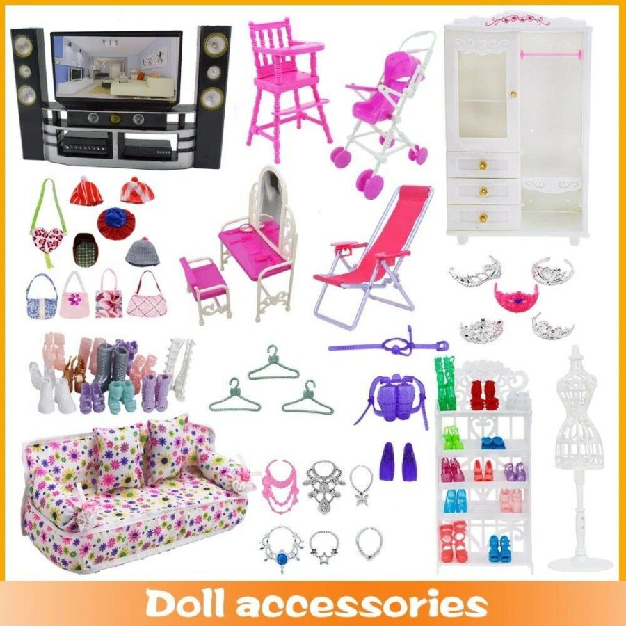 Mix Doll Accessories For Dollhouse Furniture Sofa Dresses Shoes For Barbie Doll