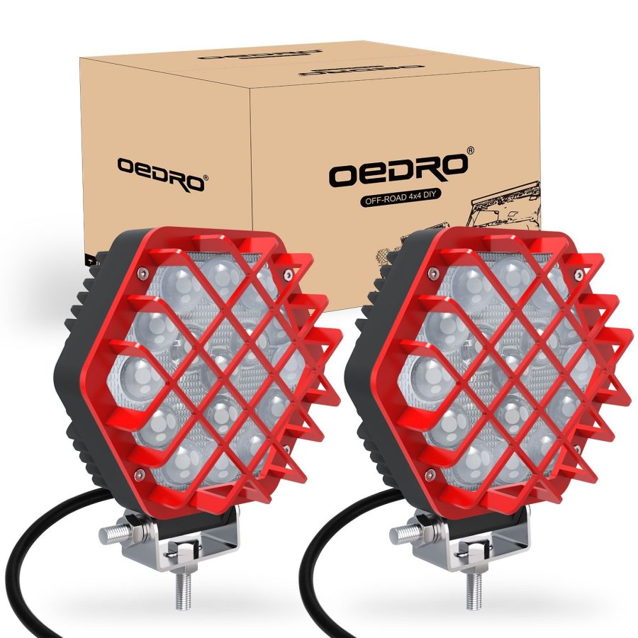 OEDRO 2 x 5" 48W LED Light Bar, Spot Light Pods Red Off-Road Driving Lights Fog Bumper Roof Light