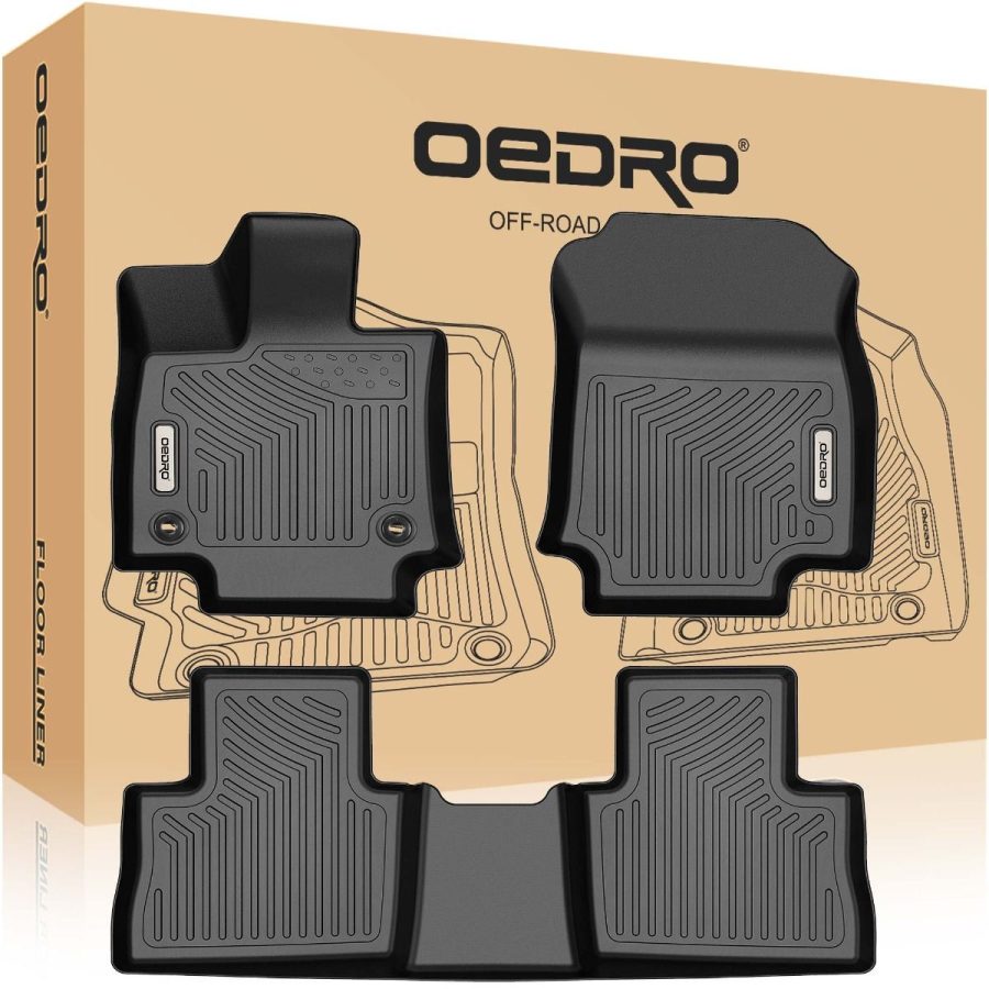 OEDRO Floor Mats for 2019-2023 Toyota RAV4 NO Hybrid, Black TPE All-Weather Includes 1st and 2nd Row Full Set Liners