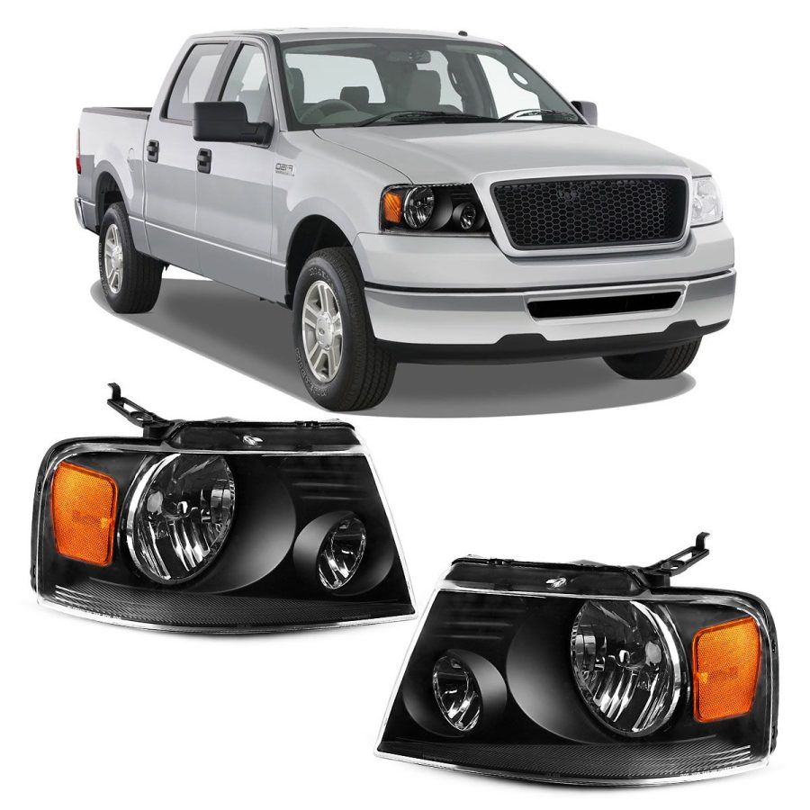 OEDRO Headlight Assembly for 2004-2008 Ford F150 with Amber Reflector Black Housing