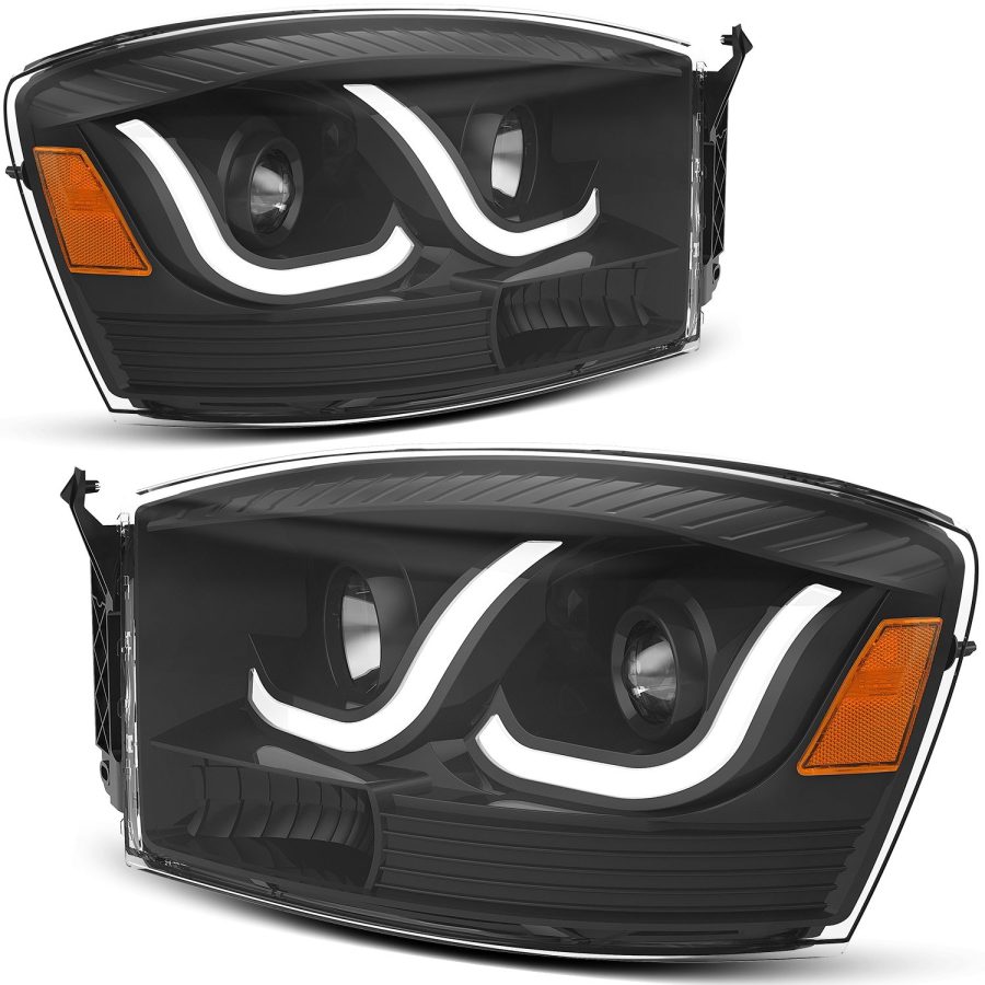 OEDRO Headlight Assembly for 2006-2008 Dodge Ram 1500, 2006-2009 Dodge Ram 2500 3500, Black Housing Clear Lens Headlamps