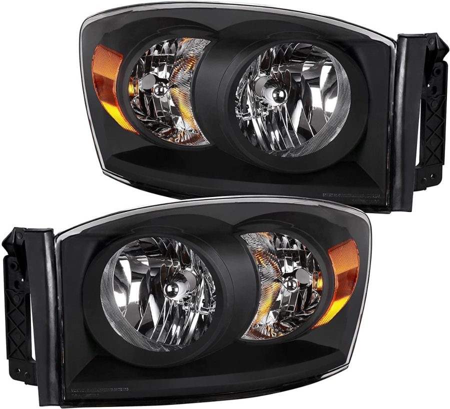 OEDRO Headlight Assembly for 2007 2008 Dodge Ram 1500/07-09 Ram 2500 3500, Headlamp with Amber Reflector, Black Housing Clear Lens