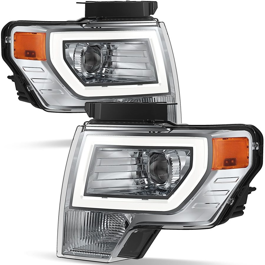 OEDRO Headlight Assembly for 2009-2014 Ford F150, Upgrade LED Tube DRL Dual with Clear Lens