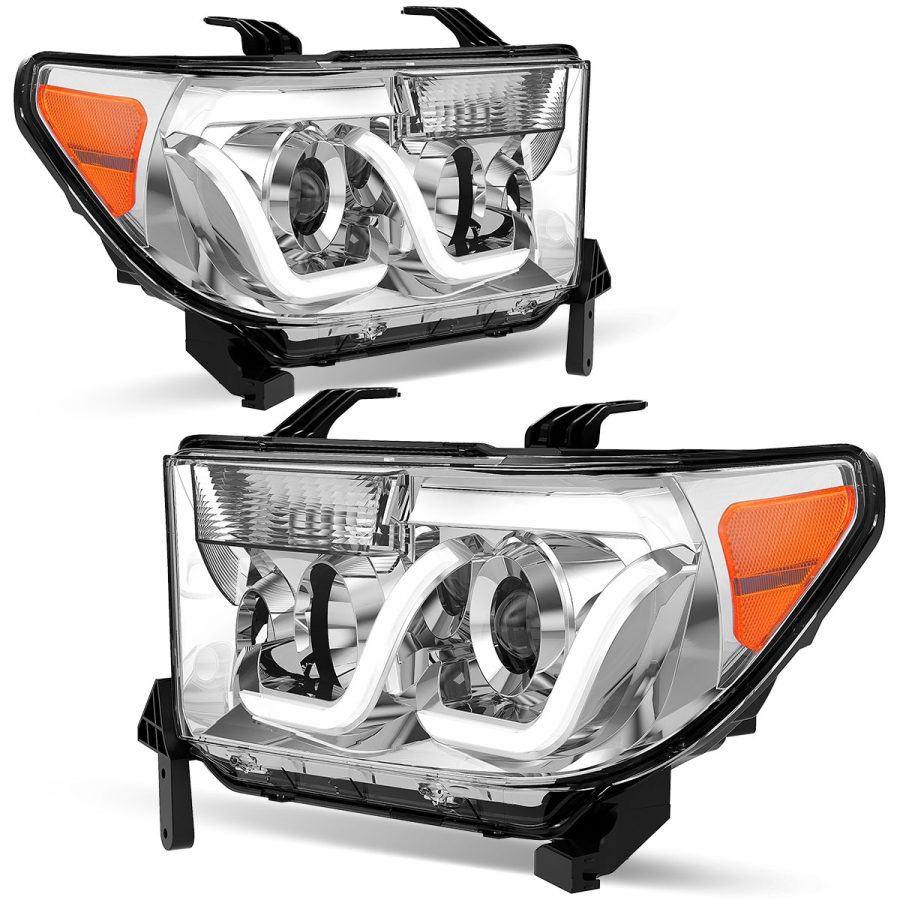 OEDRO? Headlights Assembly for 2007-2013 Toyota Tundra/2008-2017 Sequoia, Chrome Housing LED DRL Tube Projector
