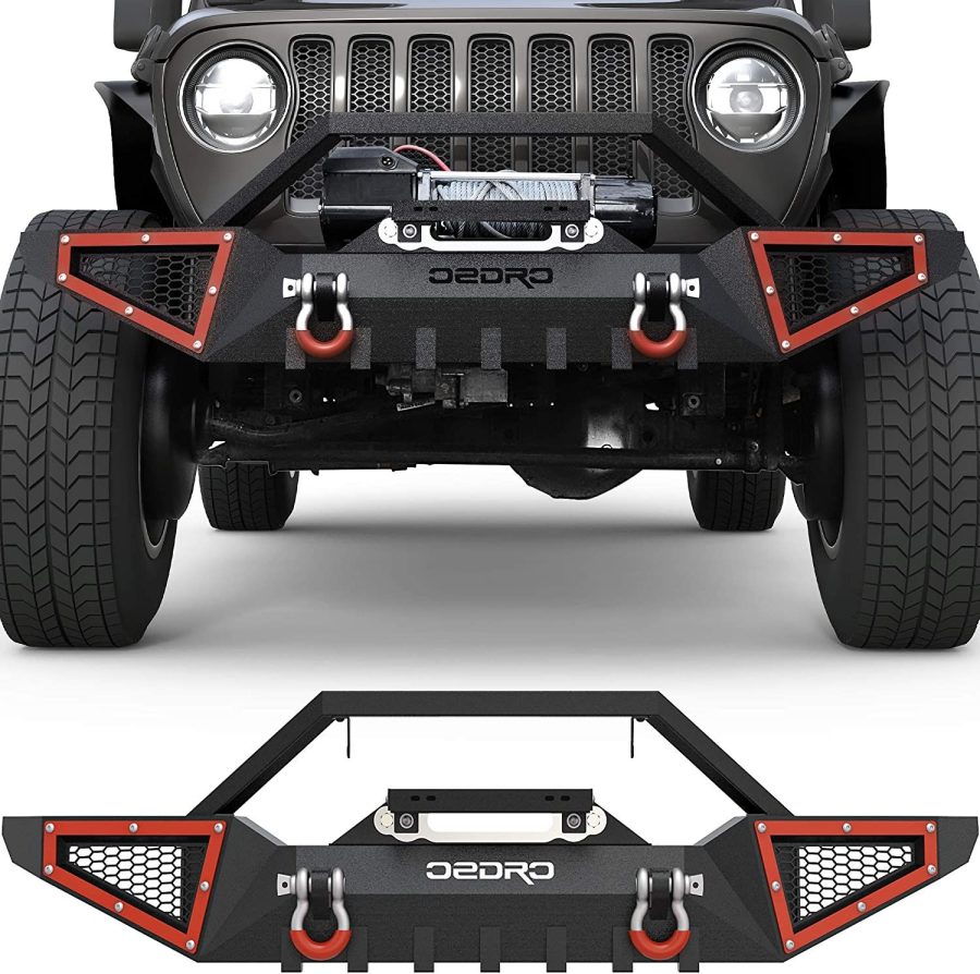 OEDRO Jeep Front Bumper for 18-22 Wrangler JL & JLU, 20-21 Gladiator JT with Winch Plate Mounting & 2 x D-Ring
