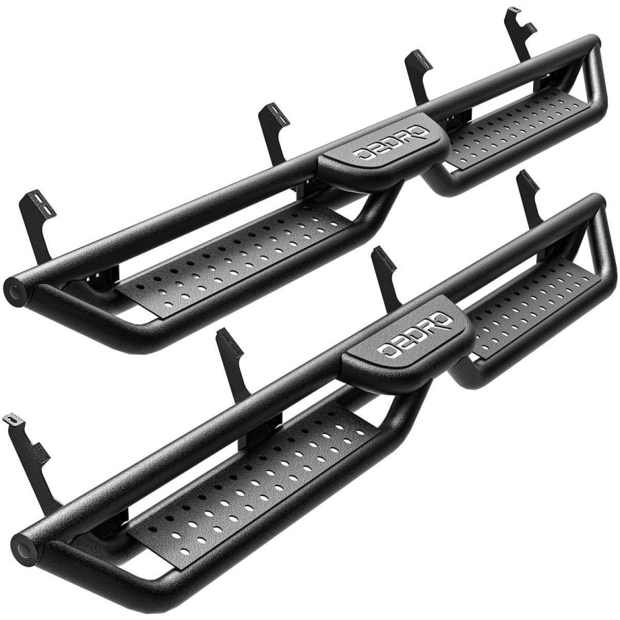 OEDRO Running Boards for 2007-2021 Toyota Tundra CrewMax Cab, Bolt-on Two Stairs Side Steps Steel Nerf Bar