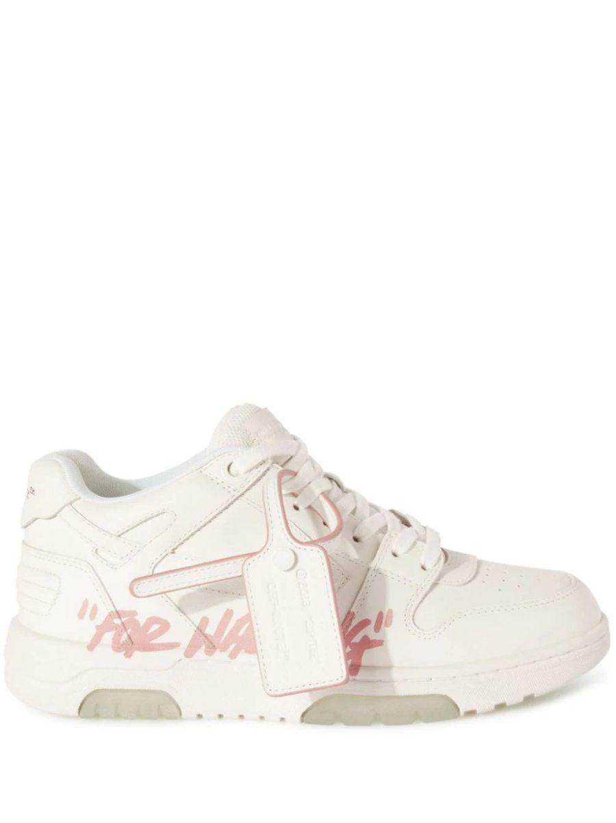OFF-WHITE WOMEN Out Of Office "For Walking" Leather Sneakers White Pink