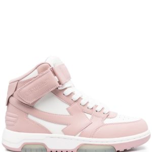 OFF-WHITE WOMEN Out Of Office Mid Top Leather Sneakers Pink White