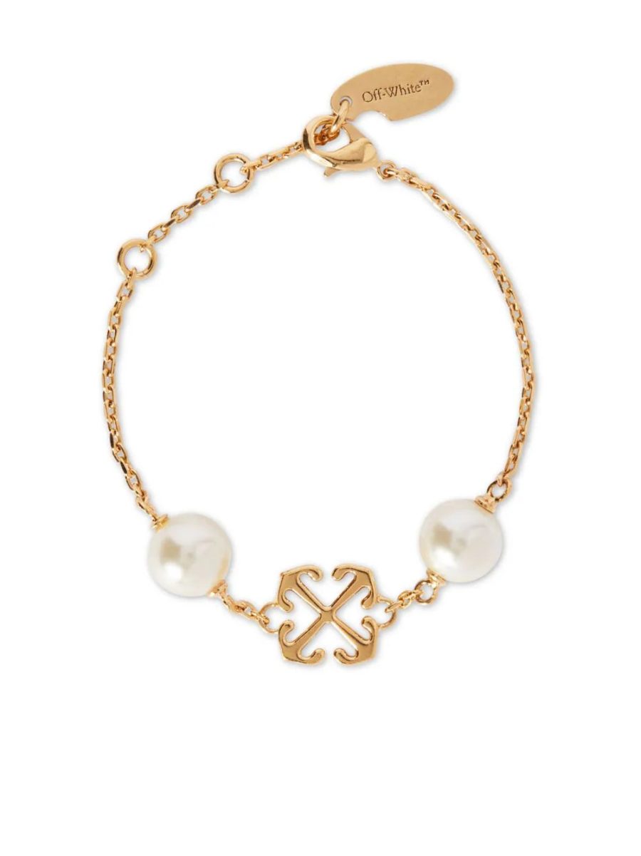 OFF-WHITE WOMEN Pearl Arrow Charm Bracelet Gold