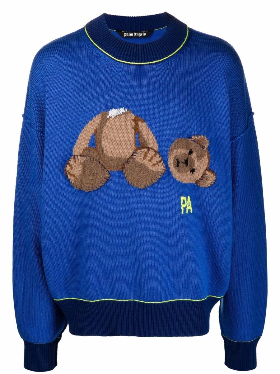 PALM ANGELS Bear Knitted Sweatshirt Blue