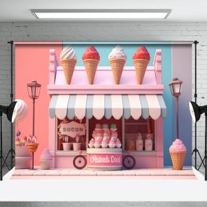 Pink Blue Ice Cream Shop Kids Photography Backdrop - Aperturee