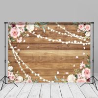 Pink Floral Brown Wooden Backdrop For Photography - Aperturee