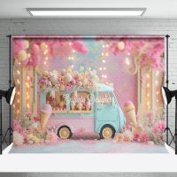 Pink Floral Ice Cream Car Backdrop For Cake Smash - Aperturee