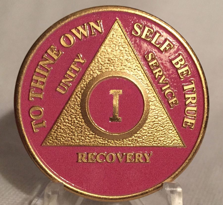 Pink & Gold Plated Any Year AA Chip Alcoholics Anonymous Medallion Coin Plate
