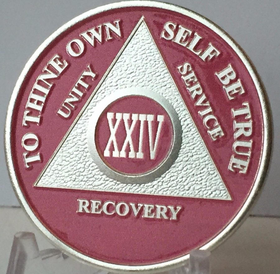Pink & Silver Plated 24 Year AA Chip Alcoholics Anonymous Medallion Coin XXIV