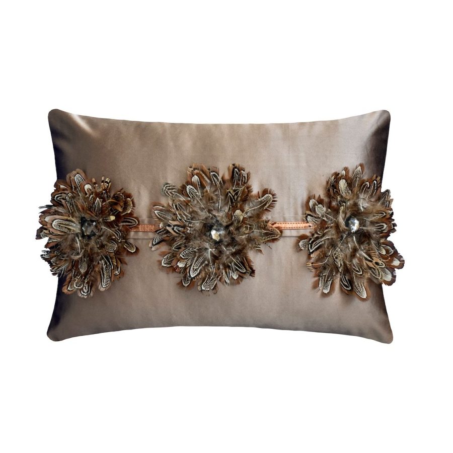 Plume Petal - Brown Satin Lumbar Pillow Cover