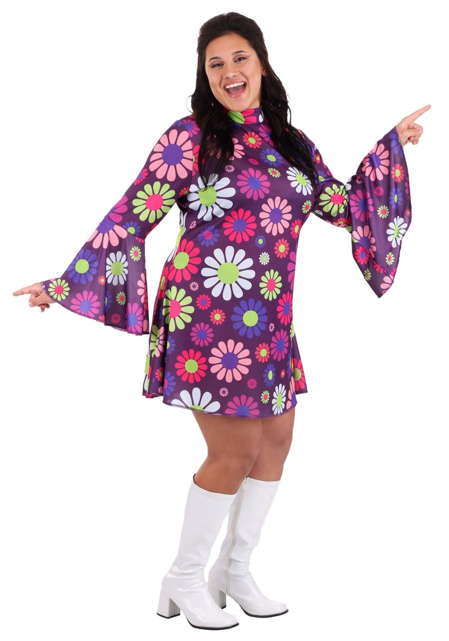 Plus Size Groovy Flower Power Women's Costume Dress