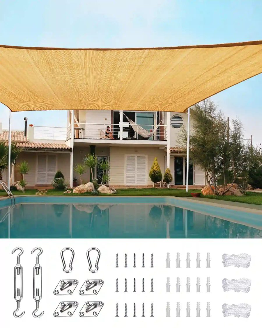 Quictent 20x16 Rectangle Shade Sail, Sail Awning with Hardware Kit