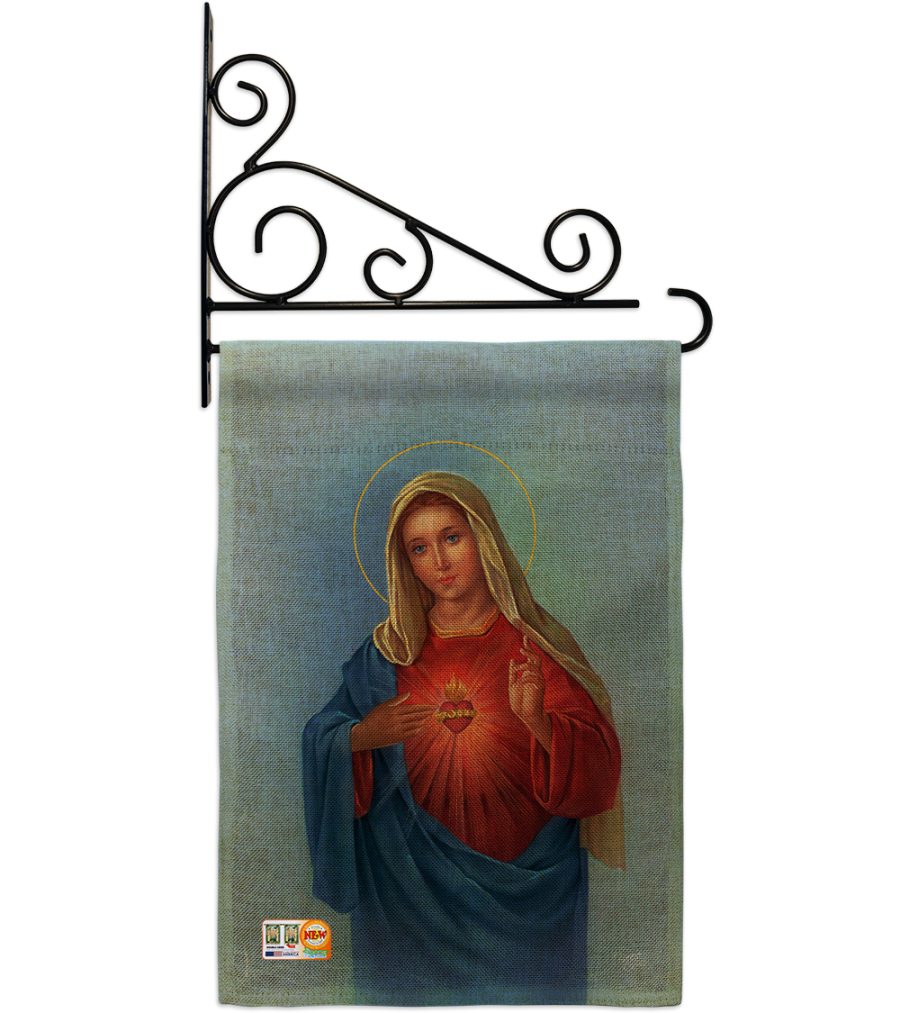 Sacred Heart Mary Burlap - Impressions Decorative Metal Fansy Wall Bracket Garde