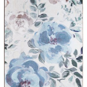 Sasha Floral Cream Blue Washable Rug