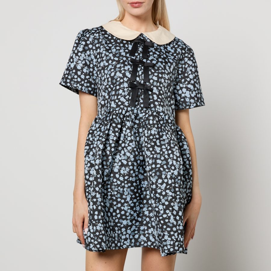 Sister Jane Contrast Bows Floral Cloque Mini Dress - S/UK 8