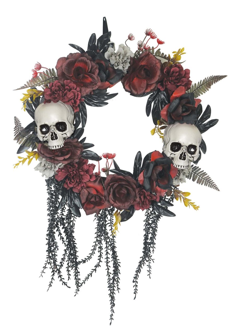 Skulls & Red Roses Wreath Decoration