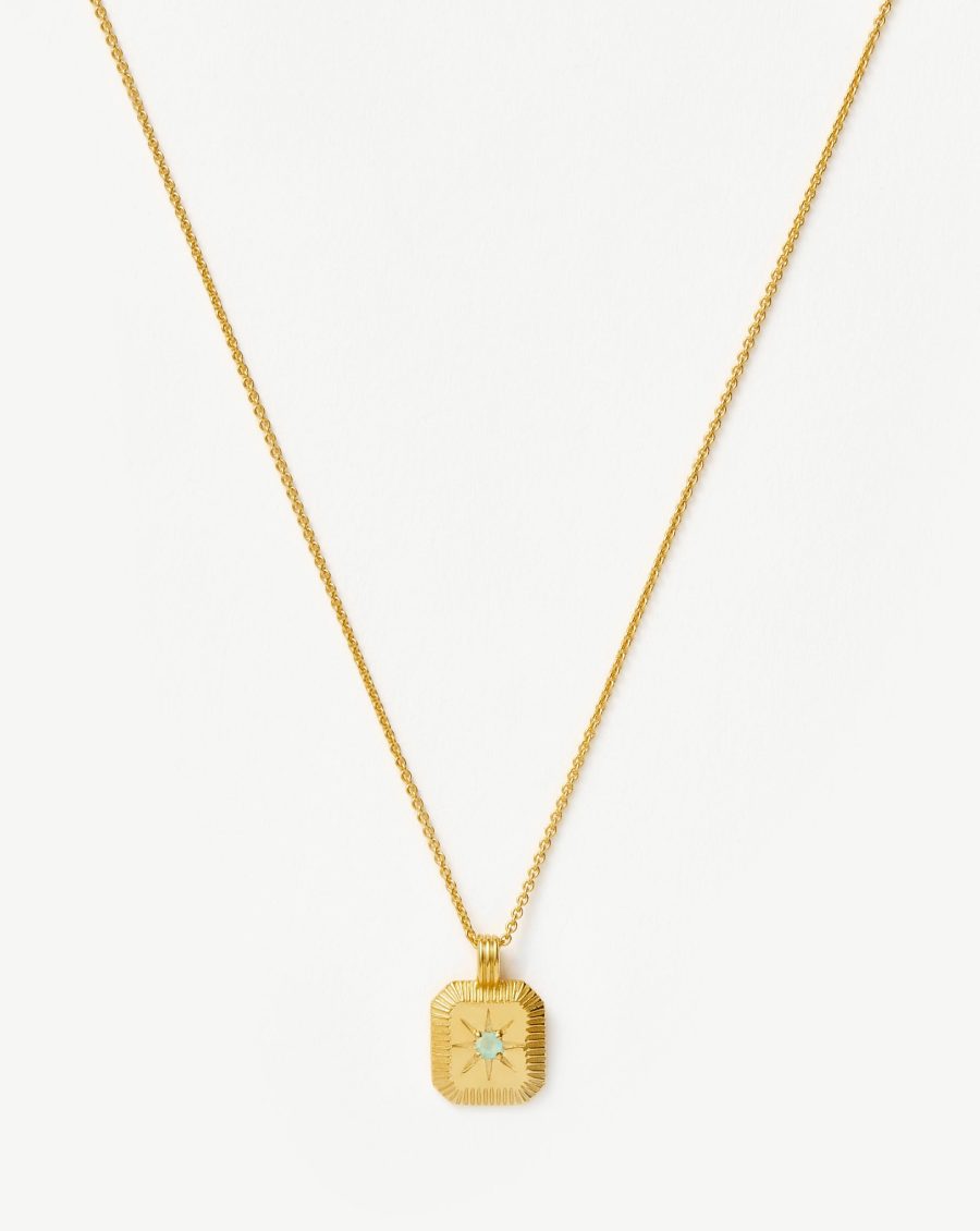 Star Ridge Birthstone Pendant Necklace | 18ct Gold Vermeil/Aqua Chalcedony